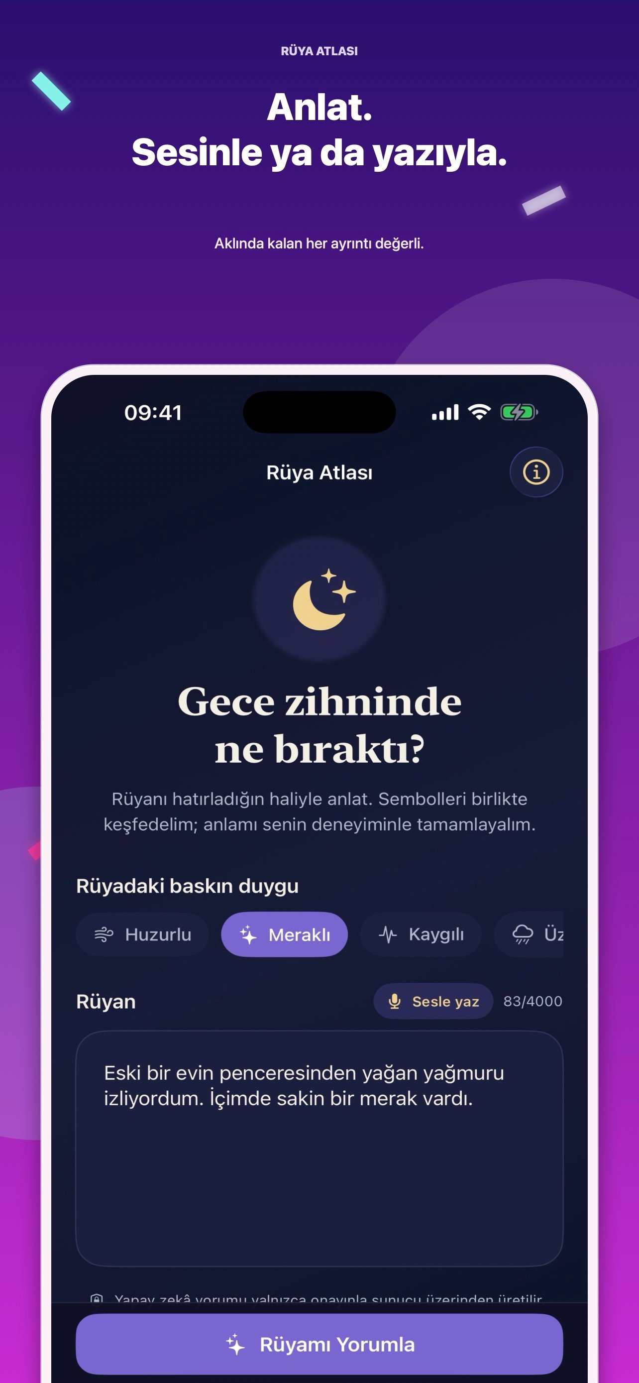 Rüya Atlası rüya anlatma ekranı